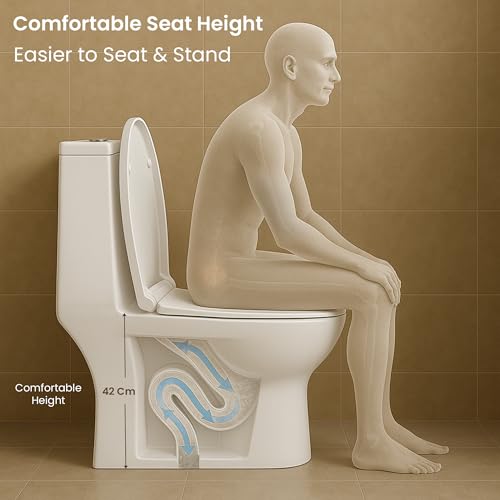 Image of KrissKross One-Piece Ceramic Western Toilet, Dual-Flush Water-Saving, Soft-Close Seat, Rimless Hygienic Design, Compact Elongated Bowl, Floor-Mounted, White