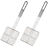 Coated Wire Mesh Strainer with Long Handle | 2-Pack | 6.5' Square Frying Spoon | Stainless Steel | Cooking Oil Strainer for Deep Fryer & Professional Restaurant Use | Commercial Grease Skimmer