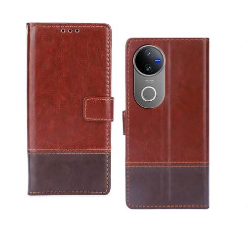 Image of Inktree Vivo V50 5G Flip Cover | Leather Finish | Complete Protection Flip Case for Vivo V50 5G - Tan Coffee