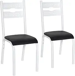 CONJUNTO DE 2 CADEIRAS COZINHA SALA JANTAR CIPLAFE LUNA TUBO BRANCO ASSENTO ESTOFADO PRETO