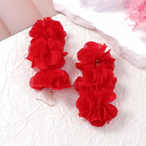 Bohemia Fashion Fabric Rose Flower Tassel Earring for Women,Colorful Floral Statement Dangle Earrings Fashion Exaggerated Earrings Y2K Aesthetics Summer Beach Earring3