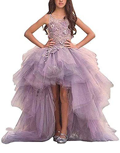 High Low Flower Girls Dresses Appliques Tulle Communion Party Princess Wedding Pageant Ball Gown Dress