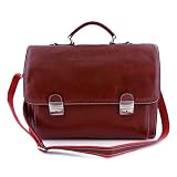 Serviette Professionelle En Cuir Véritable Avec 3 Compartiments Et 2 Boucles Couleur Rouge - Maroquinerie Fait En Italie - Sac Homme