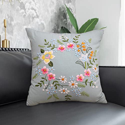 Image of AMLESO DIY Embroidery Covers Kit Cushion Cover Semi-Finished for Living Room Sewing Supplies Adults Beginners Gift, Light Blue