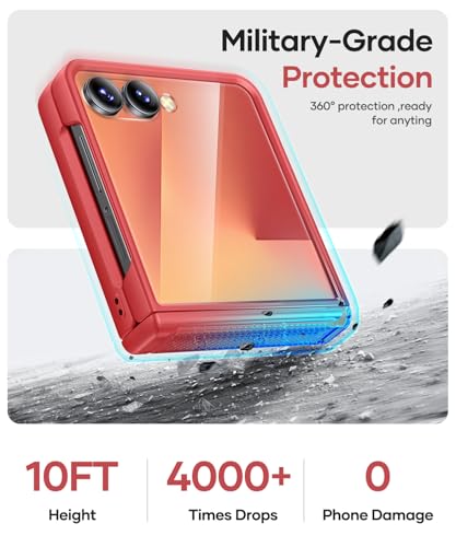 Image of Vihibii for Samsung Galaxy Z Flip 7 Case with Hinge Protection & Outer Screen Protector & Non-Slip Texture, Compatible with Wireless Charging, Shockproof Case for Galaxy Z Flip 7 2025, Vermilion Red