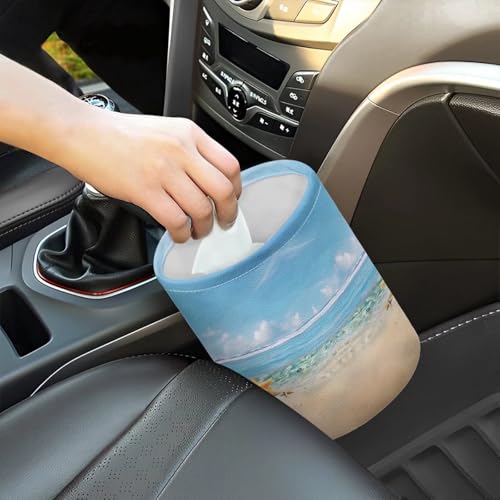 Image of Beach Sea Starfish Portable Car Garbage Bin Collapsible Hanging Portable Dustbin Bin Waste Basket Car Accessories Interior for Car SUV Trucks Universal