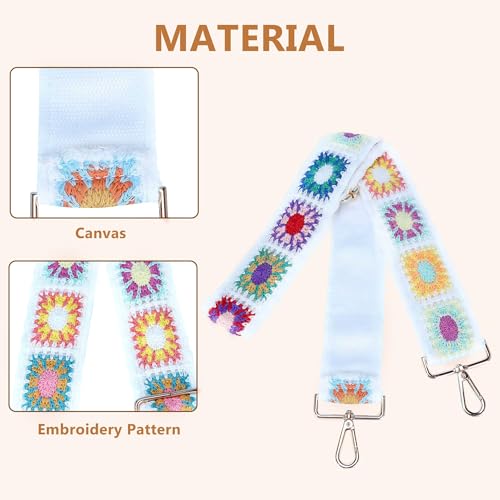 Image of Purse Strap, Adjustable Embroidery Flower 2 Inch Wide Purse Straps Replacement Crossbody for Women