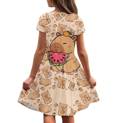 Girls Dresses Kids Toddler Casual Short Sleeve Midi Dress with Pockets for 2-14Y3