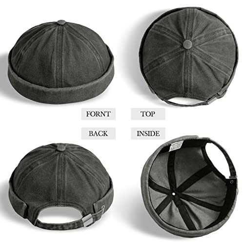 Image of SATINIOR 2 Pieces Brimless Hats for Men Adjustable Docker Cap Casual No Brim Hat Rolled Cuff Sailor Skullcap