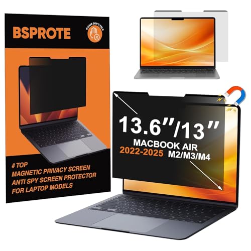 BSPROTE Magnetic Privacy Screen for MacBook Air 13.6 & 13 Inch (2022-2025, M2, M3, M4), Reduce Eye Strain Laptop Privacy Screen Shield and Protector for Mac 13In (Model A2681 A3113 A3240)