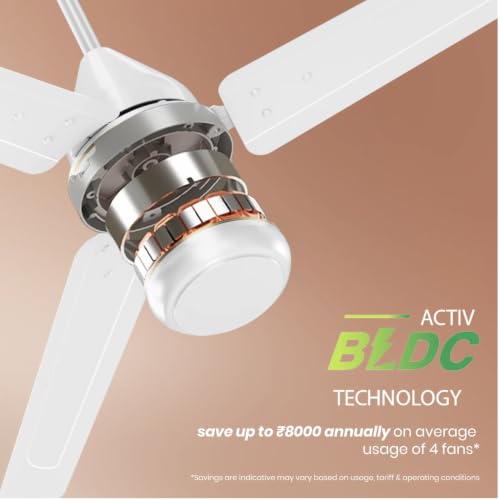 Image of Crompton Energion Elevate 1200mm BLDC Ceiling Fan | Remote Control | 32W Energy Efficient | 5-Star Rated | 350 RPM High Speed | Silent Ceiling Fan | Pack of 1 | 3-Year Warranty (Opal White)