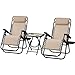 RR TLV-TMBD 2X Tumbonas Sillas Plegables Playa Piscina Hamaca Reposabebidas Beige con Mesita, Tela, Metal, Universal