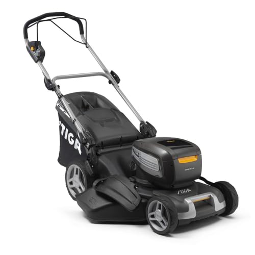 STIGA Cortacésped eléctrico Combi50V Ae – Kit Completo, Potente Motor de 2,2 KW, Dos baterías 48 V 7,5 Ah (Incluidas), Cobertura hasta 900 m2 en 45 Minutos, Teclado intuitivo, 6 velocidades