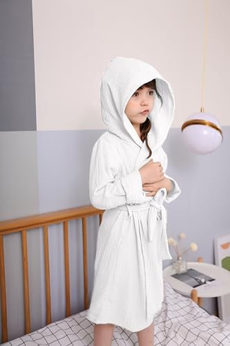 Image of TADO MUSLIN Organic Cotton Toddler Bathrobe, Soft and Breathable Baby Robe for Kid, Boy& Girl Hooded Robe Muslin