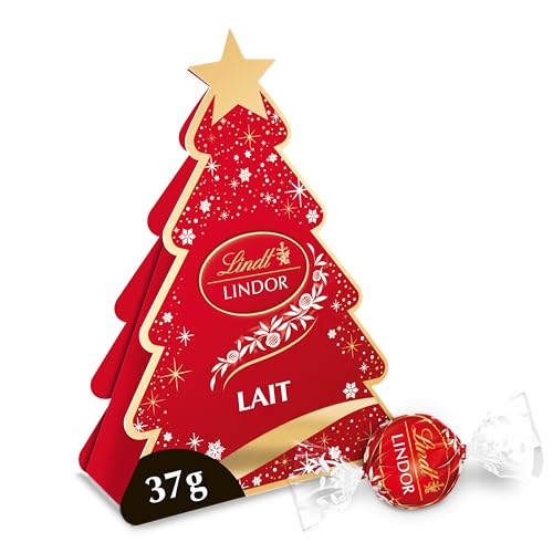Lindt - Mini Sapin LINDOR Lait - Assortiment de Chocolat au Lait - Cœur Fondant - Idéal pour Noël, 37g