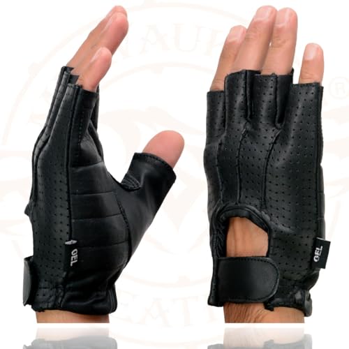 Image of Milwaukee Leather SH198 Men's Black Flame Embroidered Fingerless Gloves with Gel Palm | Padded Comfort; Vibration Relief; Flame Embroidery
