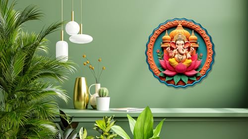 Image of Casa Rica MDF Wooden Wall Art 12x12 Inch | Ganesh Ji Sparkle Laminated Wall Hanging Frame for Living Room, Bedroom, Office & Pooja Room | Modern MDF Home Decor Painting | Wall Hanging Gift Item (GD 003)