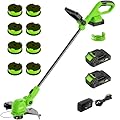 12-inch 20V Cordless String Trimmer with Charger, Weed Wacker 2 X 2.0Ah Battery Powered Weed Eater with Auto Line Feed, 2 in 1 Lawn Edger with 8 Pcs Grass Cutter Spool Line and 2 Spool Cap, Green