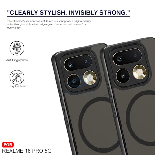 Image of AESTMO Realme 16 Pro Back Cover | 360 Protection | Matte Frosted Hard Back Translucent | Compatible with MagSafe Accessories (MagSafe Matte Hard Black Bumber)