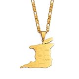 14K Yellow Gold Big Trinidad & Tobago Map Pendant Necklace For Women Men - Ethnic Trinidad Necklace City Map Trinidad And Tobago Necklace Country Map Pendant Charm Jewelry Gifts For Women Men (60cm Chain, Gold Color)