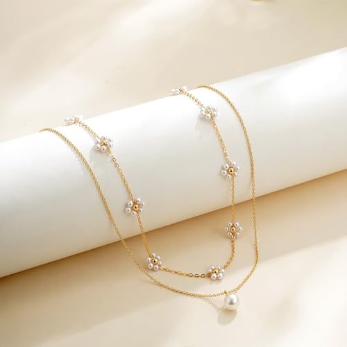 Pearl Necklaces for Women - 18K Gold Plated Layered Pearl Necklaces Dainty Pearl Gold Choker Necklace Wedding Jewelry for Women Teen Gifts4