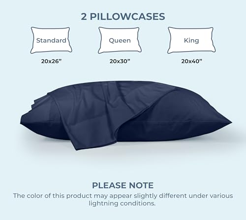 Image of ROYALE LINENS 100% Organic Cotton Percale Pillowcases Set of 2 - Standard Size Percale Pillowcase - Standard Set of 2 Pillow Cover - Breathable, Cool & Crisp Navy Pillow Cases (20 inchx26 inch, Navy)
