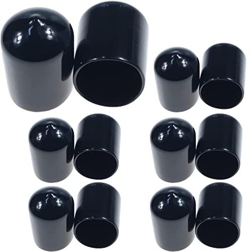 Image of Acocony 1 1 /8 Inch Rubber Cap (28.60 mm) Round Black Pack of 12 | 1.125 inch PVC Rubber End Caps Dustproof, Protective & Aesthetic Flexible Covers for Tubing, Pipes, Poles, Bolts & More