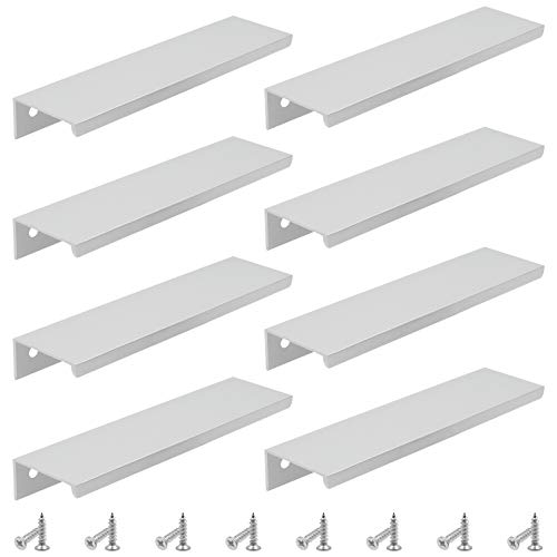 La Mejor review de Jaladeras puertas de cocina Top diez. 37 KMITMUK - Tirador de 8 piezas con borde de dedo de montaje plateado oculto para cajones de puerta para el hogar, cocina, recámara, 150 mm de longitud