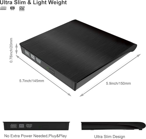 Unidad Externa Lectora y Grabadora de CD/DVD USB 3.0 Negra miniatura 6