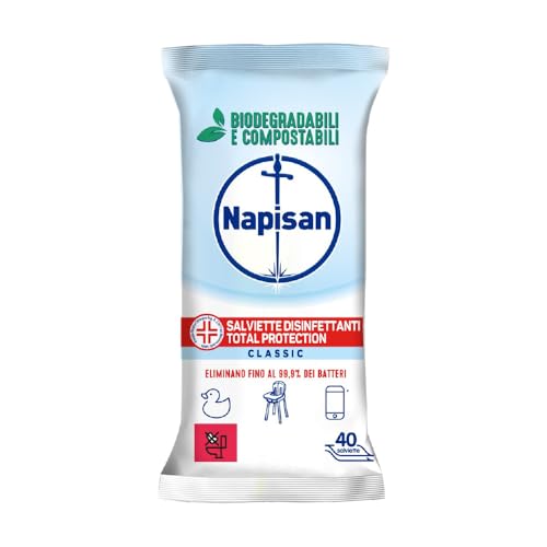 Napisan Salviette Tripacco Disinfettanti Total Protectio, Confezione da 120 Salviette Disinfettanti Biodegradabili e Compostabili Multisuperfici