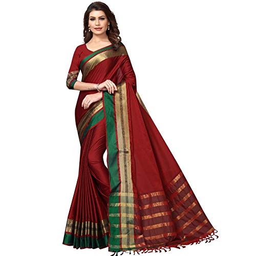 VJ Fashion Women Cotton Silk Zari Border Saree With Blouse... VJ Fashion Women Cotton Silk Zari Border Saree With Blouse...