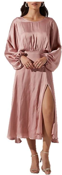 mauve satin midi dress Mauve Mock Neck Satin Midi Dress