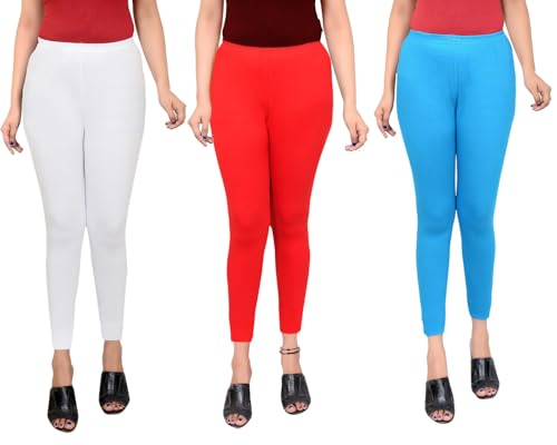Image of Women Ankle Length Leggings Combo Multicolour Stretchable Cotton Yoga Gym Workout Pants Lyra Jeggings Casual Slim Fit