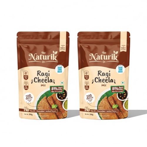 Image of The Naturik Co Chilla Mix | Ragi Cheela Mix | No Maida No Palm Oil High Protein Gluten Free & Fiber Rich Breakfast | 200g Ready to Cook Chila /Dosa Mix | Lentils & Millets Protein Chilla Mix