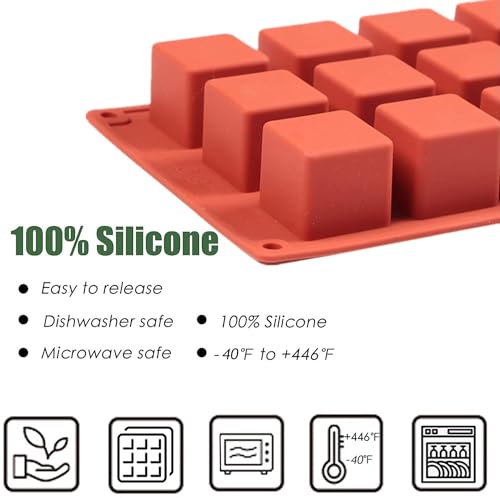 Image of 15 Cavity /Slot Square 3D Cube Silicone Cake Mold, Chocolate Mold Mousse Cupcakes Baking Tool Molds for Dessert Cheesecake Truffle Caramels Jelly Brownie Soap Icecream Popsicle Mould.