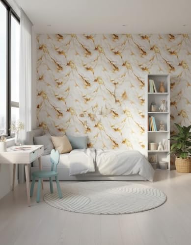 Image of VKR Premium Self Adhesive Waterproof Wallpaper | Peel & Stick Vinyl Furniture Covering for Kitchen Counter, Wardrobe, Table & Shelf Decor (White Gold, Pack of 1)