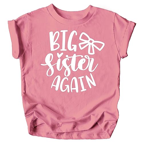 Image of Olive Loves Apple Big Sister Again Bow Sibling Reveal Birth Announcement Shirts for Girls