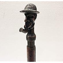 Handmade Antique Brass Cigar Man Handle Designer Brown Leather Wooden Walking Stick