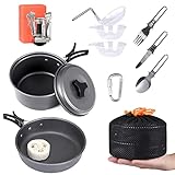 G4Free Outdoor Camping pan Hiking Cookware Backpacking Cooking Picnic Bowl Pot Pan Set 4/13 Piece Camping Cookware Mess Kit Knife Spoon(Grey)