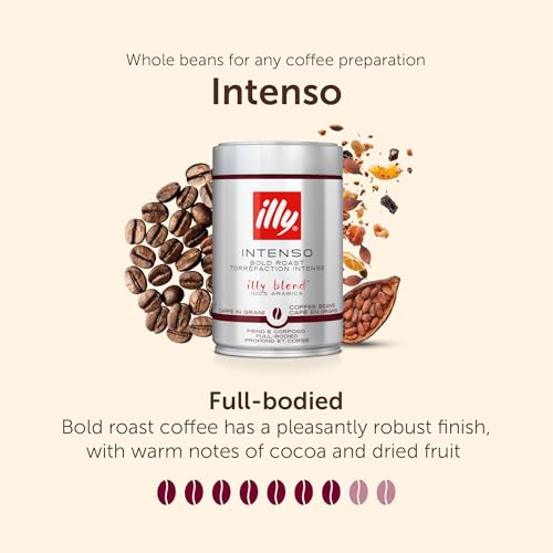 Illy Intenso Coffee Beans, Dark Roast, 100% Arabica, Ideal for Moka Pots, Filter, Espresso & Lungo, 250g Tin