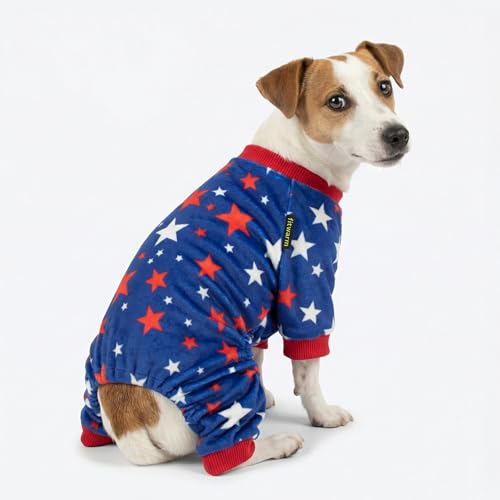 Image of Fitwarm 4th of July Dog Pajamas, Patriotic Stars Dog Clothes for Small Dogs Boy Girl, Dog Onesie with Feet, Pet Outfit, Red, Blue, White, XXL