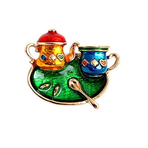 Double Teapot Cup Shape Enamel Pin Brooches for Women Cute Tea Cups Enamel Metal Badges Lapel Pin Brooch Badges for Suit Clothing Hat Dress Scarf Accessories Gift
