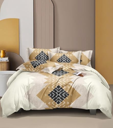 Image of 300 Tc Cotton Feel Glace Cotton Elastic Printed Fitted Bedsheets Queen Size 78 X 60 Inches||1 Elastic Bedsheet Queen Size Cotton&2 Pillow Covers(Denver),Multicolor
