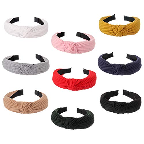 9 Knotted Wide Hair Bands, Solid Headband Hair Bands, Stylish Cross Knot Hair Bands, Solid Color Elastic Hair Accessories