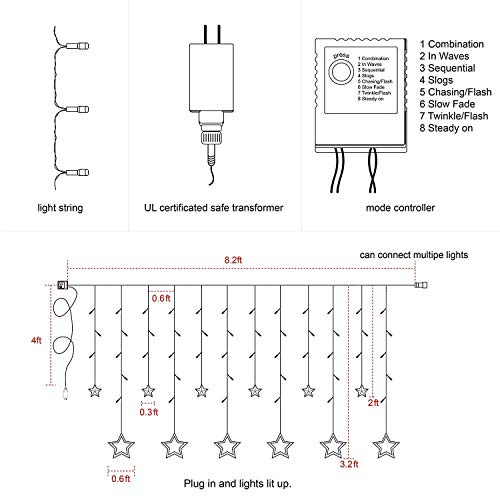 Image of 12 Lights 138 Led 8.2 feet Curtains String Lights Window Curtain Lights Sourced (3 Meter, Warm White) (String Light) AC (Diya Light)
