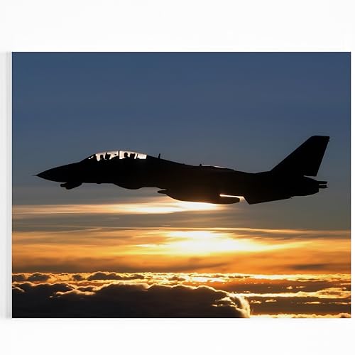 AMERICAN LUXURY GIFTS Fighter Jet Silhouette Sunset - Inspirational Aviation Wall Art Decor for Office Home Garage Man Cave Enthusiast Gift - 11x14 Unframed Print
