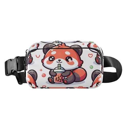 Fanny Pack for Women Men, Cute Red Panda with Bubble Tea Cartoon Belt Bag Waist Pack Crossbody Bag Bum Bag with Adjustable Strap