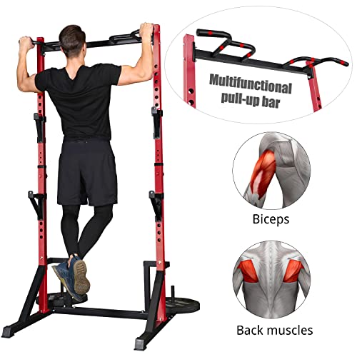Canpa Multifunction Power Rack With Pull Up Bar, Heavy Capacity And Adjustable Squat Stand Rack For Home Gym Equipment, Power Rack Cage (Red) #TOP1