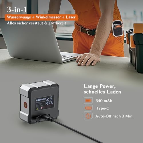 BOBOVAV Digitaler Winkelmesser Laser, Wasserwaage Neigungsmesser mit 4-seitigem Magnet, LCD Display, Typ-C-Aufladen Winkelmessgerät Laser Level Box für Rohr- Holzarbeitung Hängerahmen Sägen Auto