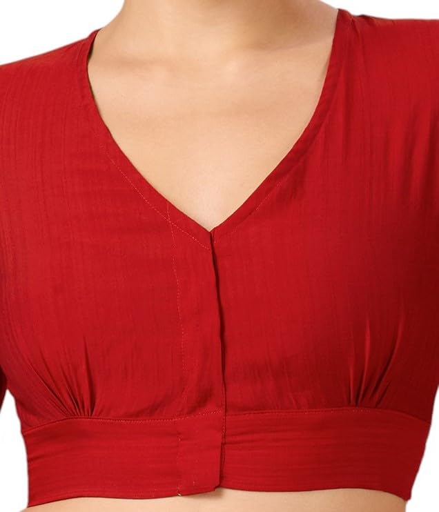 Image of Studio Shringaar Women Viscose Half Sleeve Smart V Neck Readymade Saree Blouse